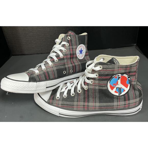 Converse All Star High Top World Peace Mens Shoe Gray Plaid Sneaker‎ 8.5 - Picture 1 of 10